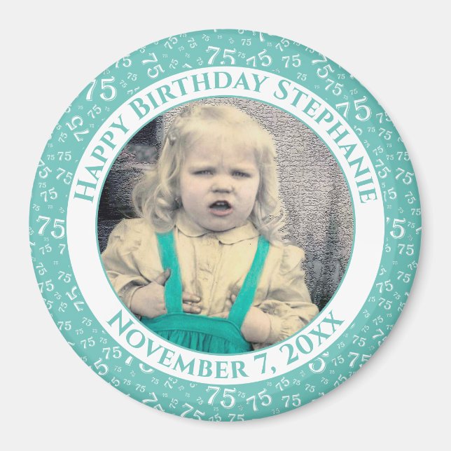 Your Photo 75th Birthday Number Pattern | Teal Magnet (Front)