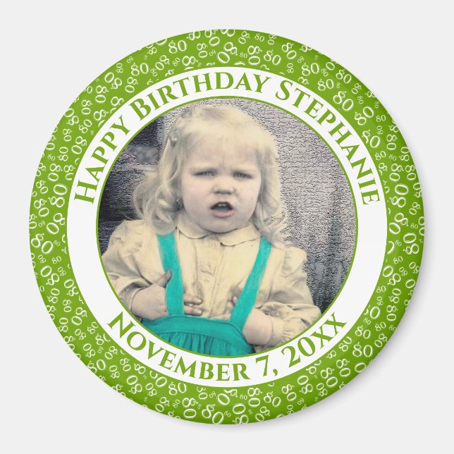 Your Photo 80th Birthday Number Pattern | Green Magnet (Front)