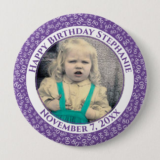 Your Photo 80th Birthday Number Pattern | Purple 10 Cm Round Badge