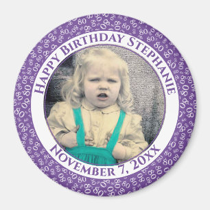 Your Photo 80th Birthday Number Pattern   Purple Magnet