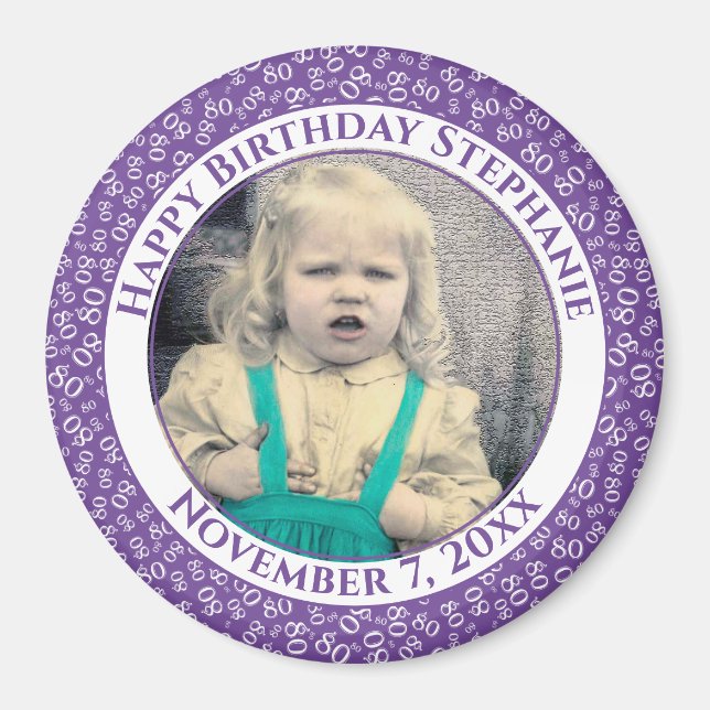 Your Photo 80th Birthday Number Pattern | Purple Magnet (Front)