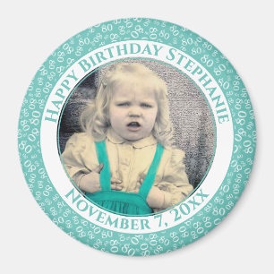 Your Photo 80th Birthday Number Pattern   Teal Magnet