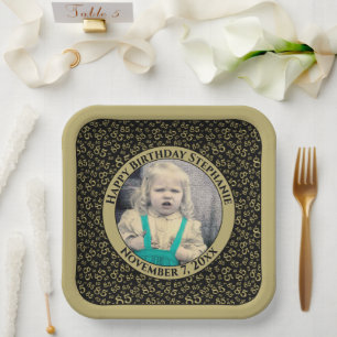 Your Photo 85 Random Number Pattern Black/Gold Paper Plate