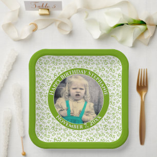 Your Photo 85 Random Number Pattern Green/White  Paper Plate