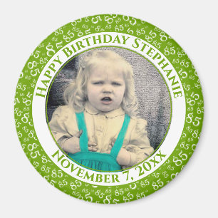 Your Photo 85th Birthday Number Pattern Green Magnet