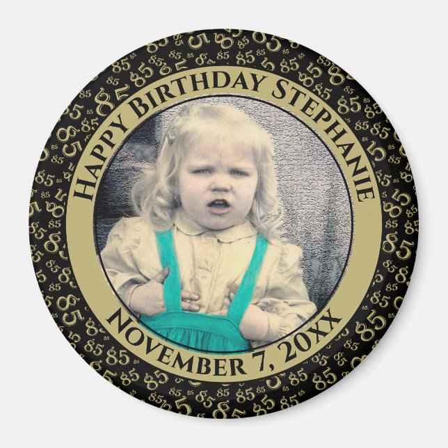 Your Photo 85th Birthday  Pattern | Black/Gold Magnet (Front)