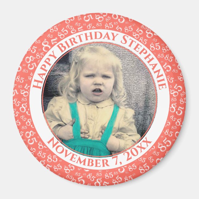 Your Photo 85th Birthday  Pattern | Coral/White Magnet (Front)