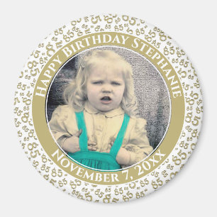 Your Photo 85th Birthday  Pattern   Gold/White Magnet