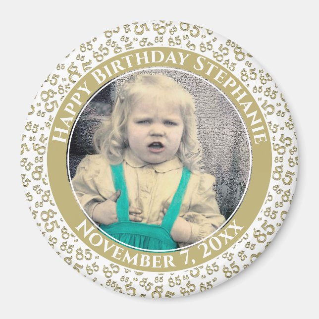 Your Photo 85th Birthday  Pattern | Gold/White Magnet (Front)