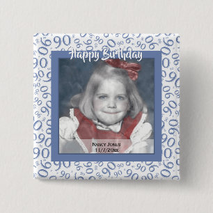 Your Photo 90 Random Number Pattern Blue/White 15 Cm Square Badge