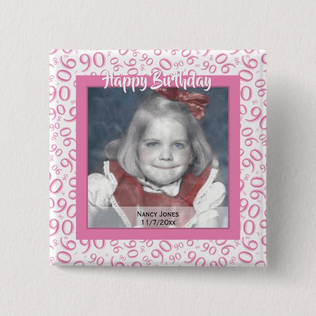 Your Photo 90 Random Number Pattern Pink/White 15 Cm Square Badge (Front)
