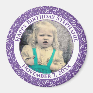 Your Photo 90th Birthday Number Pattern Purple Magnet