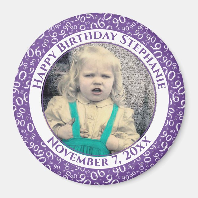 Your Photo 90th Birthday Number Pattern | Purple Magnet (Front)