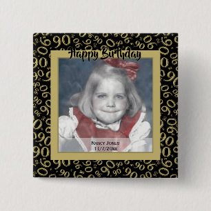 Your Photo: 90th Number Pattern Gold and Black 15 Cm Square Badge