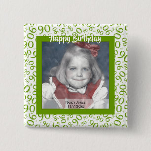 Your Photo:  90th Number Pattern Green and White 15 Cm Square Badge