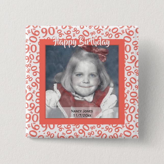 Your Photo:  90th Random Number Pattern Coral 15 Cm Square Badge (Front)