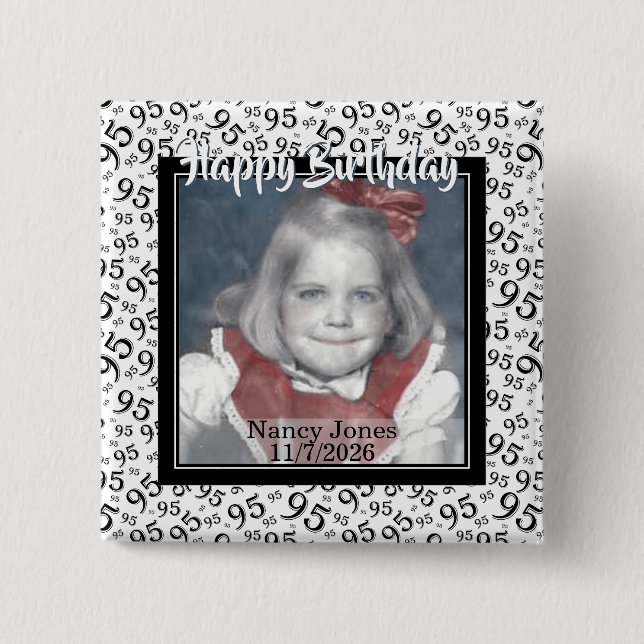 Your Photo 95 Random Number Pattern Black/White 15 Cm Square Badge (Front)