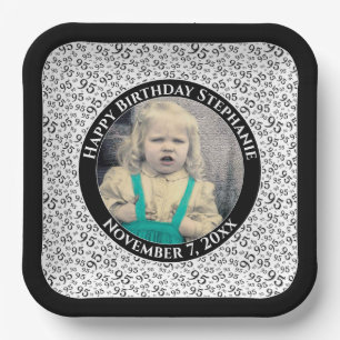 Your Photo 95 Random Number Pattern Black/White Paper Plate