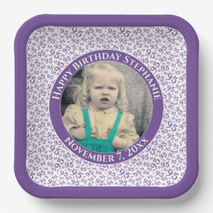 Your Photo 95 Random Number Pattern Purple/White Paper Plate
