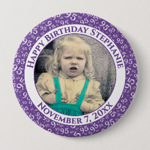 Your Photo 95th Number Pattern Purple/White 10 Cm Round Badge