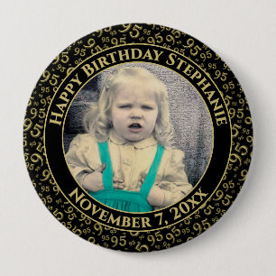 Your Photo 95th Random Number Pattern Black/Gold 10 Cm Round Badge