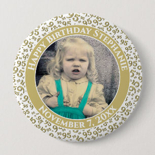 Your Photo 95th Random Number Pattern Gold/White 10 Cm Round Badge