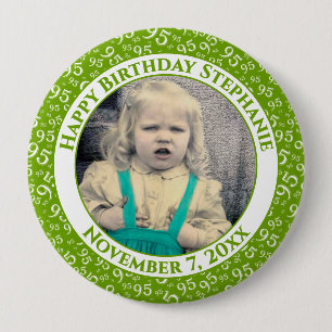 Your Photo 95th Random Number Pattern Green/White 10 Cm Round Badge
