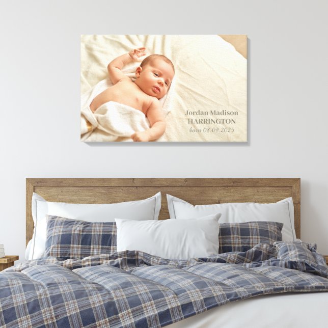 Your Photo and Custom Text Baby Canvas Print (Insitu(Bedroom))
