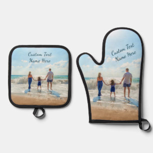 Your Photo and Custom Text Personalised Oven Mitt & Pot Holder Set