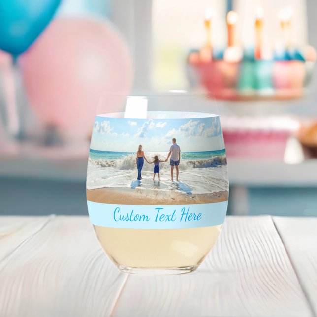 Your Photo and Custom Text Personalised Stemless Wine Glass (Insitu (Baby Shower))