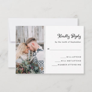 Your Photo and Elegant Marble Look   Wedding RSVP Card