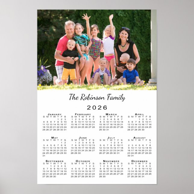Your Photo and Name Custom 2026 Calendar Poster (Front)