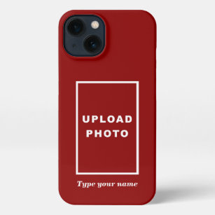Your Photo and Name on Red Background iPhone 13 Case