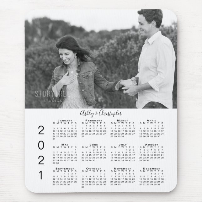 Your Photo and Names Personalised 2021 Calendar Mouse Mat (Front)