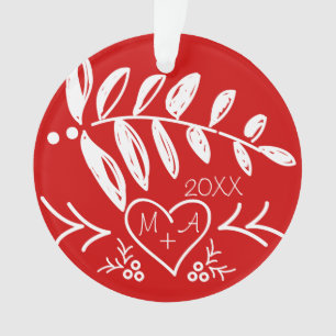 Your Photo and Romatic Initials in Heart Christmas Ornament
