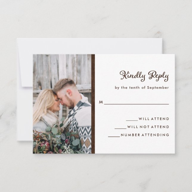 Your Photo and Rustic Wood Look | Wedding RSVP Card (Front)