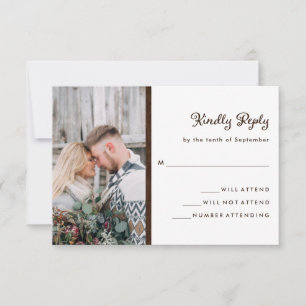 Your Photo and Rustic Wood Look   Wedding RSVP Card