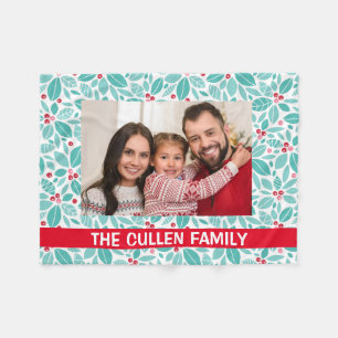 Your Photo and Text Christmas Holiday Festive Fleece Blanket