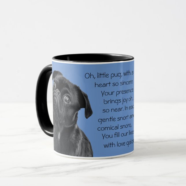 Your Photo and words Black Pug Puppy with Poem Mug (Front Left)