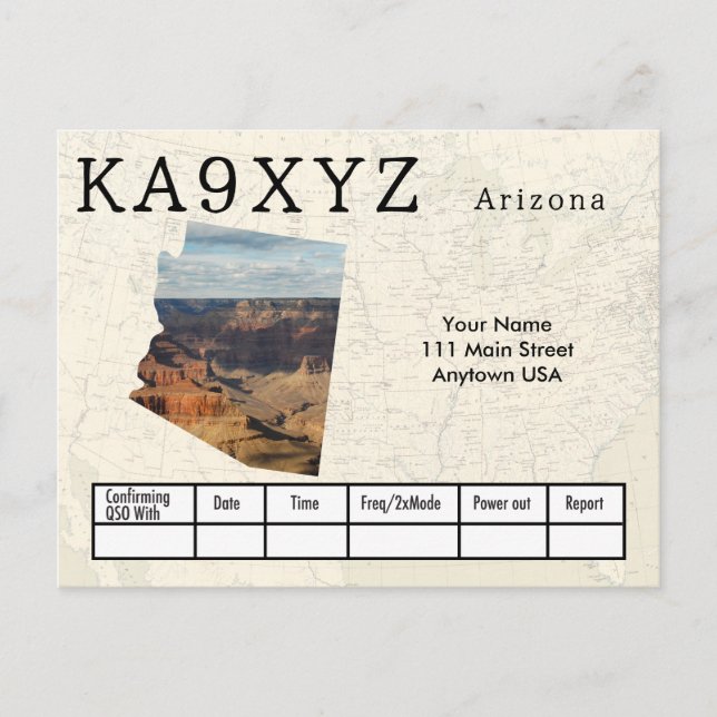 Your Photo Arizona Shaped Cutout Custom QSL Postcard (Front)