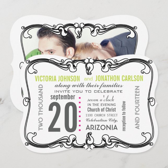 Your Photo Art Deco Modern Wedding Invite (Front/Back)