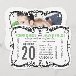 Your Photo Art Deco Retro Wedding  Invitation