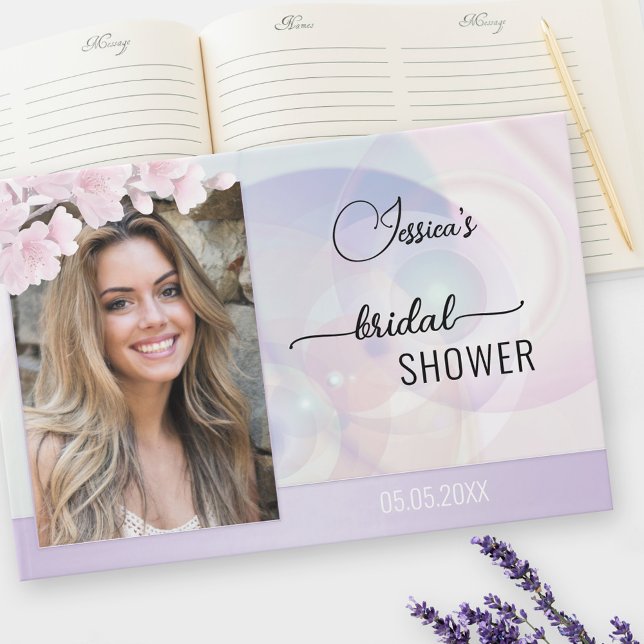 Your Photo Artistic Lilac Floral Bridal Shower Guest Book (Creator Uploaded)