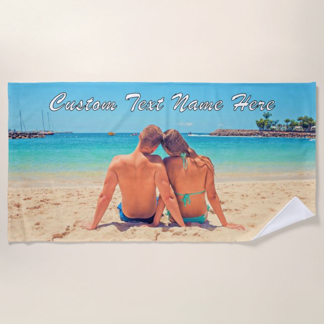 Your Photo Beach Towel Gift with Custom Text Name (Front)