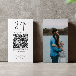 Your photo, black and white QR code wedding RSVP Enclosure Card