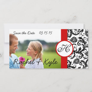 Your Photo Black Damask Red Trim Save the Date