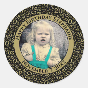 Your Photo Black/Gold 20 Random Number Pattern Classic Round Sticker