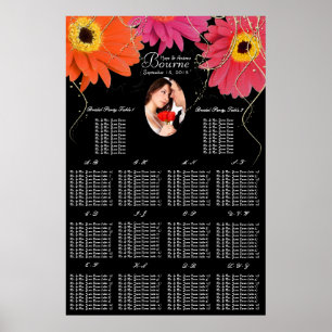 Your Photo Black & Plum Gerber Daisy Seating Chart