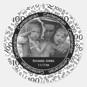 Your Photo - Black/White Centenarian Commemorative Classic Round Sticker