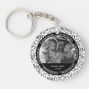Your Photo - Black/White Centenarian Party Favour Key Ring